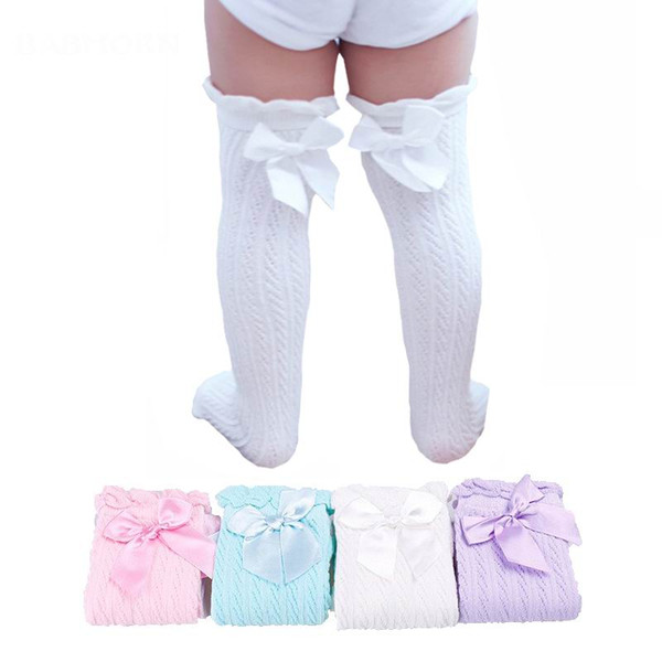 Baby Girls Knee High Socks Kids Children Cute Lace Bows Princess leg Warmers Solid Cotton Girl Long Tube White Socks