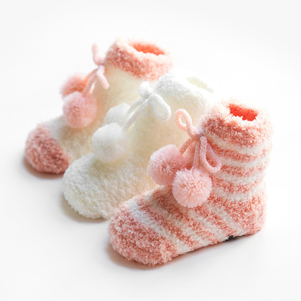 Winter Coral fleece Thickening Warm Baby Girls Boys Socks Newborn Soft Cute Hairball Loose Slip floor Baby Socks S(0-1T)andM(1-3T)