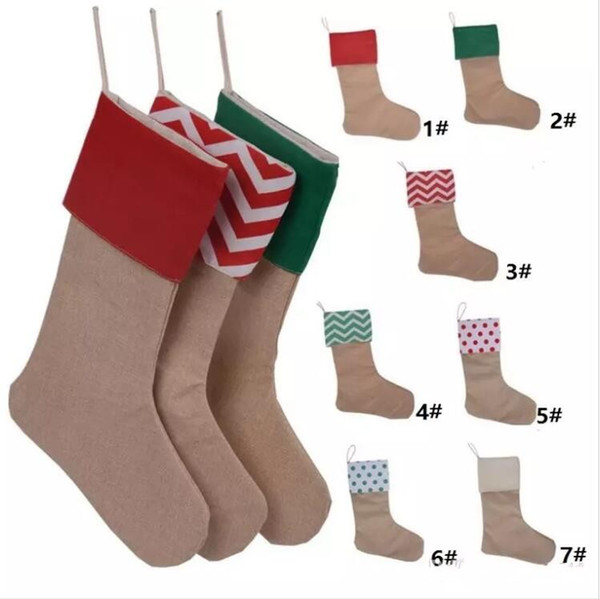 High Quality Christmas Stockings Gifts Bag Burlap Cotton Striped Candy Socks For Xmas Party Tree Decoration