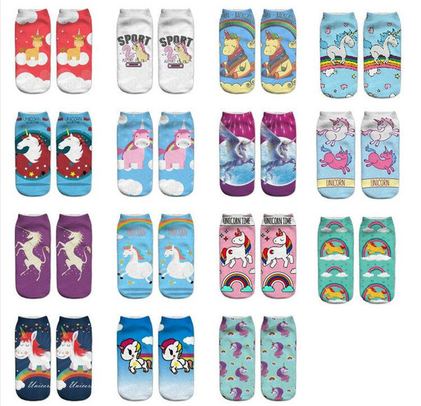 Lovely Girls 3D Printed Unicorn Socks Low Cut Ankle Sock Cotton Teenager Cartoon Pattern Socks 15 Style Mixed Free Shipping