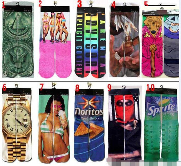 DHL 3d socks kids women men hip hop sock 3d odd cotton skateboard socks printed Unisex socks