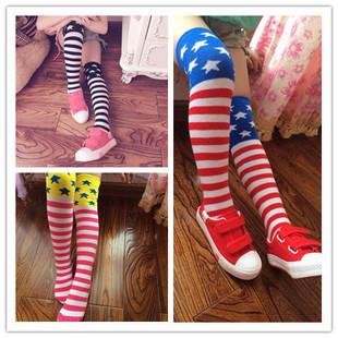 2015 new Girls US Flag Pattern long socks, 3-8 year girls socks Star strips high tube socks, leg warmer, Free Shipping