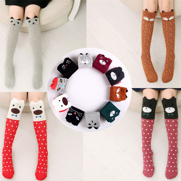 Kawaii Animal Knee High Socks for Kids Baby Girls Children Cartoon Long Stockings Cotton 10 Styles