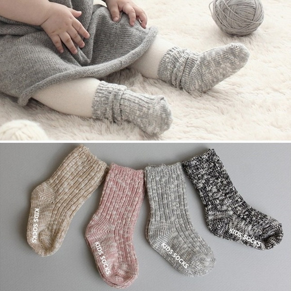 2016 Winter Warm Baby Kids Bodkin Autumn And Winter Thick Wool Flower Yarn Children Socks Baby Slip Socks