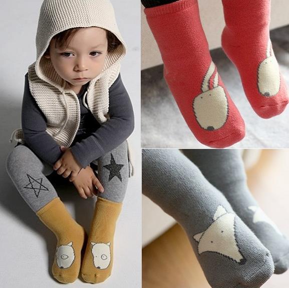 Hot kids Cartoon Socks Baby Boys Girls Cotton Socks Infant Non-slip Socks Winter Warm Thick Leg Warmers Animal Mid-long Boots Cuffs Sock