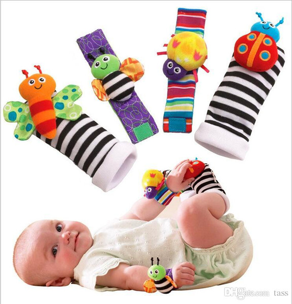 Fashion New arrival baby rattle baby toys Lamaze plush Garden Bug Wrist Rattle+Foot Socks 4 Styles Fast Shipping W1129