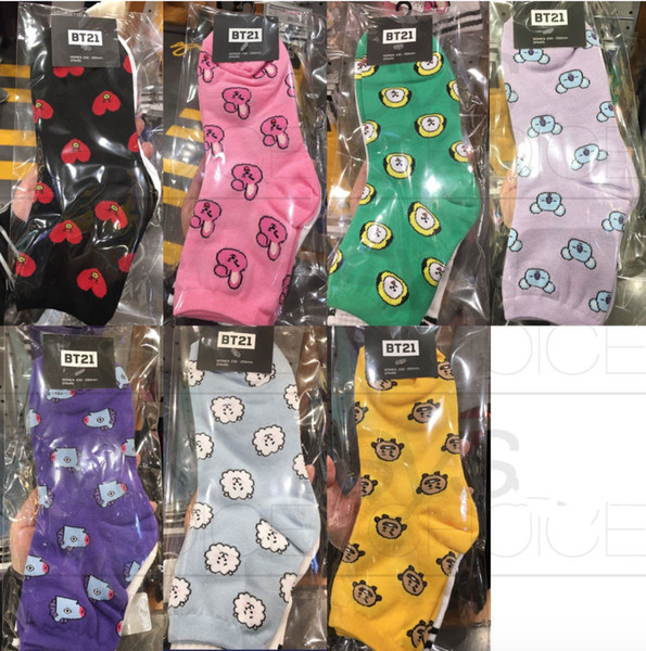 14pcs/lot free shipping bts bt21 cartoon image 23cm-25cm cotton sock