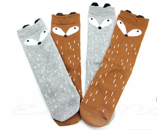 New 2015 Girls Knee High Socks Kids Soft Cotton Children Fox Pattern Knee High Socks For Girls Children Christmas Gift