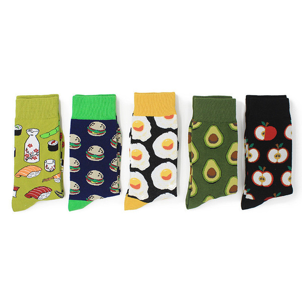 Valentine Unisex Food Pattern Socks Avocado Omelette Burger Sushi Apple Fruit Print Knee-High Socks Middle Long Cotton Stockings Winter New