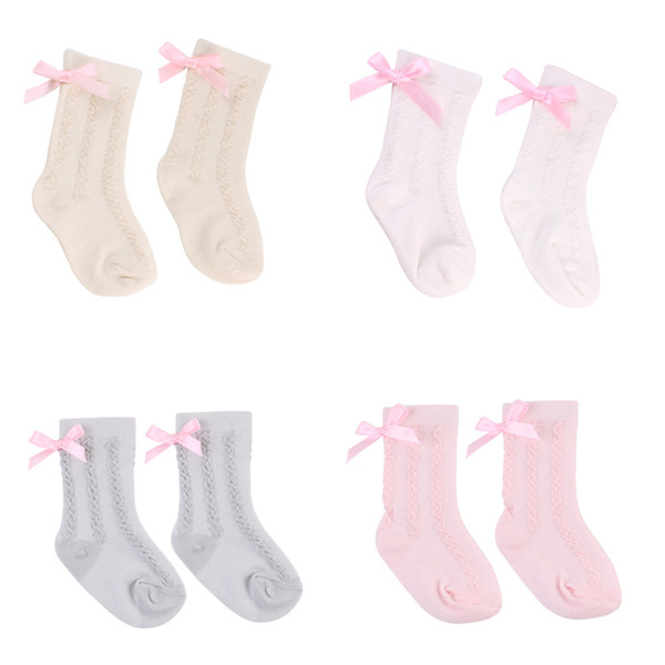 Infant Toddler Baby Girls Socks Knee High Bowknot Princess Girls Socks Solid Color Leg Warmer New Born Anti Slip meias