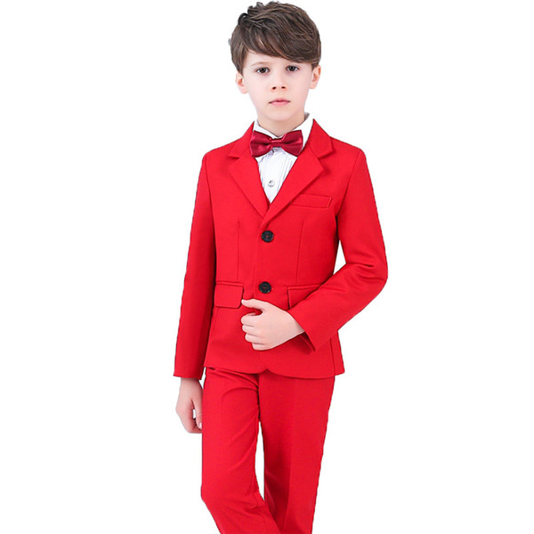 High Quality Wedding Party Suit For Flower Boys Formal Dress Gentleman Kids Blazer Shirt Pant Bowtie 4Pcs ceremony Costumes