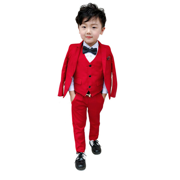 Autumn Boys' Brooch Suit Children's Performance Dress Suit Three-piece Baby Boy Suits