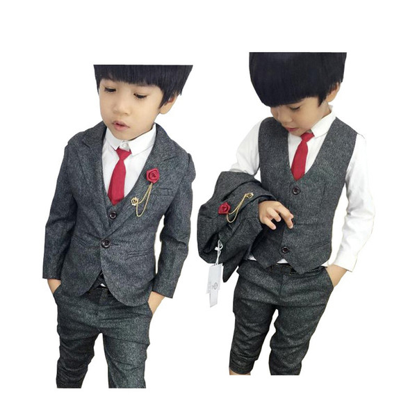 2018 Brand New 3PCS Kids Wedding Blazer Vest Pants Suit Flower Boys Formal Tuxedos School Suit Kids Spring Clothing Set F93