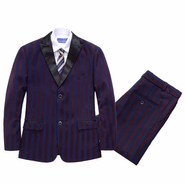 Boy Stripes Blazers Suit Kids Suit for Wedding Party Coat+Blouse+Tie+Pants+Vest Children Costume Kids Formal Clothes Set