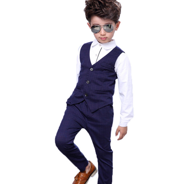 Baby Boys Formal Suit Kids Birthday Dress Clothes Set Shirt Vest Pants Gentleman Kids Children Wedding Costumes Clothes N7