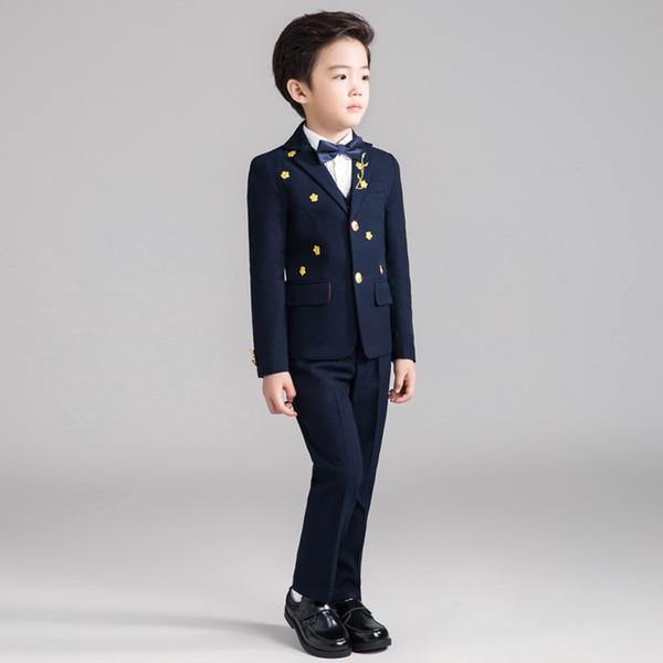 Children's small suit boy suit 5 piece jacket pants + inch shirt + vest + bow tie flower girl dress suit jacket spring new