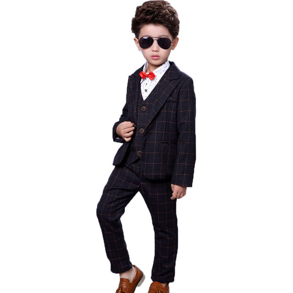 Child School Suits Blazer Pants Vest 3pcs Kids Clothing Set Boys Formal Suit Wedding Flower Boys Piano Performance Costume N64