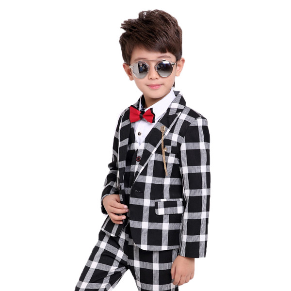 Flower Boys Formal School Suits for Weddings Boys Brand Plaid Blazer Vest Pants 3pcs Tuxedo Kids Party Dress Clothing Sets N62