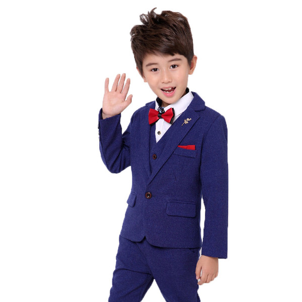 Flowers Boys Formal School Suit Kids Wedding Party Dress Blazer Vest Pants 3pcs Tuxedo Children Prom Ceremony Costume N66