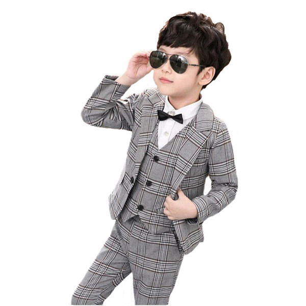 Kids Performance Costume Flowers Boys Formal Suit Wedding Birthday Party Dress Gentleman Kids Blazer + Vest + Pants 3Pcs F90