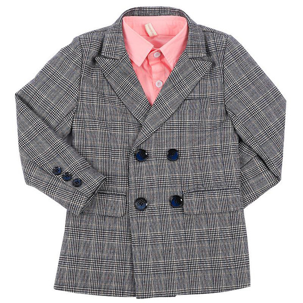 kids blazers autumn spring boys casual suit jackets clothing Double Breasted Plaid long children clothes