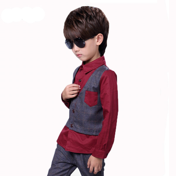 Children Spring Autumn Clothing Sets Boys Fake 2pcs Tops Pants Clothing Sets Kids Gentleman Formal Party Costume