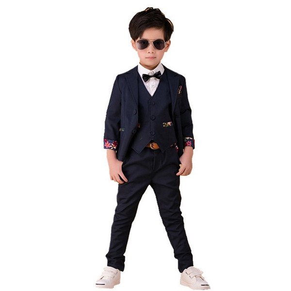 2018 Flower Boys Wedding Suit Brand England Style Gentle Boys Formal Anzug Tuxedos Suit Kids Blazer+Pants+Vest 3Pcs Clothing Set