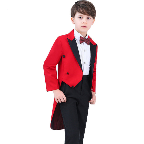 Kids Formal Party Dress Tuxedo Piano Performance Costume Flower Boys Birthday Wedding Suits 5pcs Blazer + Shirt + Pant +Tie 4Pcs