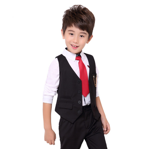 Boys Formal Wedding Clothing Sets Kids Vest Pants 2pcs Suits Sets Children Party Performance Dresses Costume