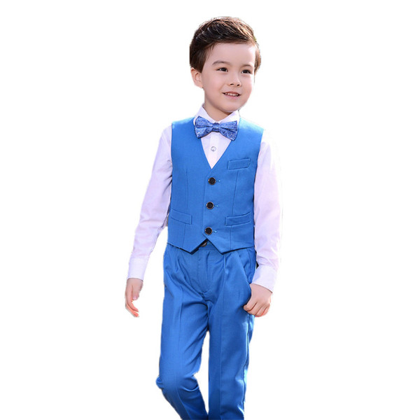 Flowers Boys Brand Formal Suit Wedding student Dress Gentleman Kids Waistcoat Shirt Pant Bowtie 4Pcs ceremony Costumes N73