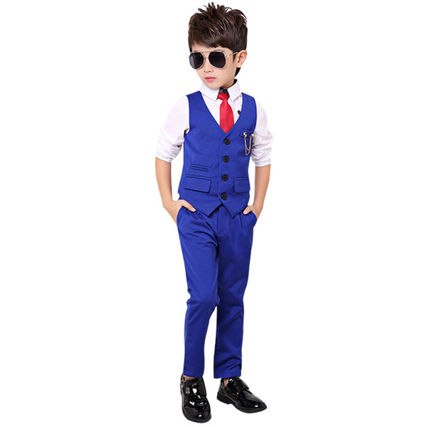 Brand Boys Formal Tuxedo Dress Suits kids Weeding Sets Vest Pants 2pcs Children Flower Boys Birthday Costumes Clothing Set N48