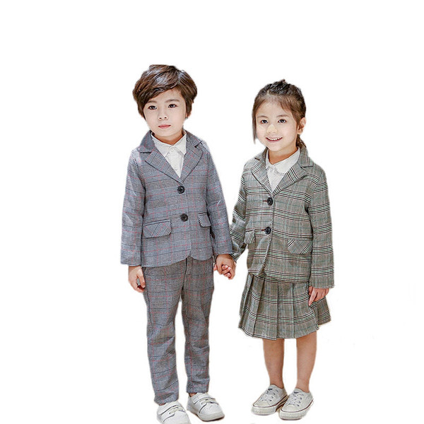 School uniform Dress for boys Girls Formal Birthday Suits Blazer Pants Skirt 2Pcs Kids Gentleman Weddings Clothing Sets S14