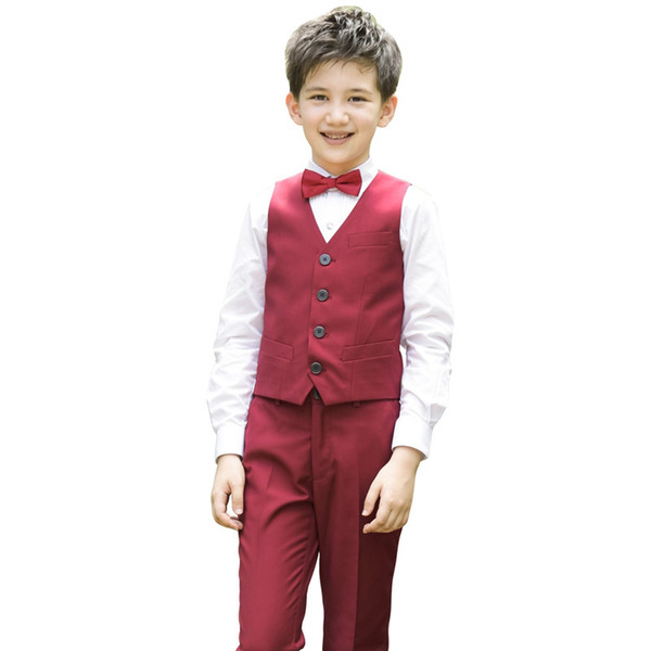 Flower Boys Clothing Set 2018 New Piano Performance Clothing Wedding Dress Shirt + Vest + Pants + Bow Tie 4 Pcs Formal Sets N79