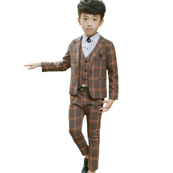 2018 Kids Wedding Dress Blazer Vest Pants 3Pcs Suit Brand Flower Boys Formal Tuxedos School Suit Spring Clothing Set Costume N60