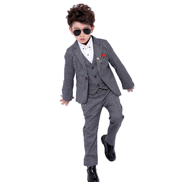 2018 New 3PCS Jacket+Vest+Pants Kids Wedding Blazer Suit Flower Boys Formal Tuxedo School Suit Kids Performance Clothing Set N59