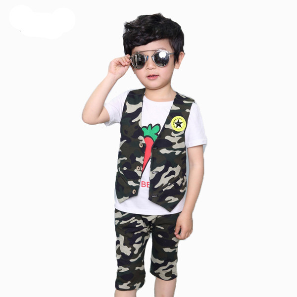 Boys Summer Camouflage suits Sets Children Vest Pants 2pcs Clothing Sets Kids Fashion Costume