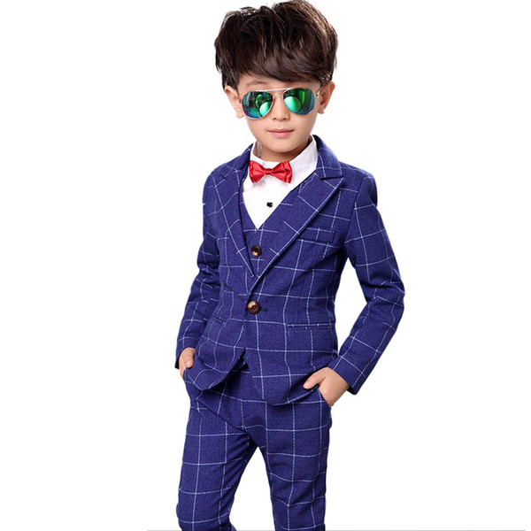 Flower Boys Plaid Formal Suit Kids Wedding Birthday Party Dress Blazer Vest Pants 3pcs Child Tuxedo Prom Performance Costume N40