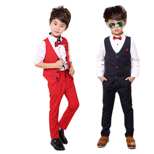 Boys Suit for Weddings Prom Party 2T-10Y Children Slim Fit Sets kids Tuxedo Formal Vest Pants 2Pcs Classic Performance Costume