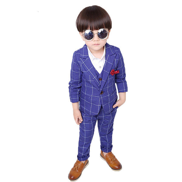 Flower Boys Brand Formal Suits for Weddings Boys Plaid Blazer Vest Pants 3pcs Tuxedo Kids Performance Party Clothing Sets N50Flower Boys Bra