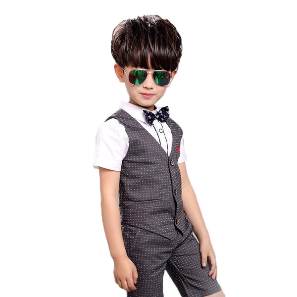 Brand Boys Dot Vest Suit for Wedding Children Summer Formal Vest+Shorts Tuxedos Clothing Set for Baby Boys Kids Costume N29