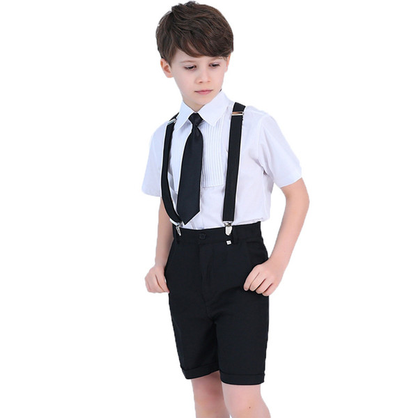 Wedding Suit For Boys Kids Formal School student Dress Gentleman Prince Kids Strap Shirt Pants Bowtie 4Pcs ceremony Costumes