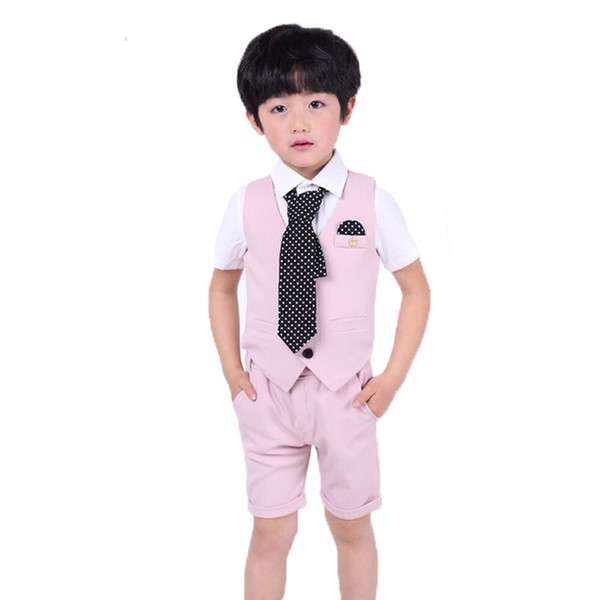 Brand Flower Boys Formal Suits 2PCS Vest+Shorts Kids Clothing Sets Gentleman Children Wedding Party Wear Plaid Formal Suits N96