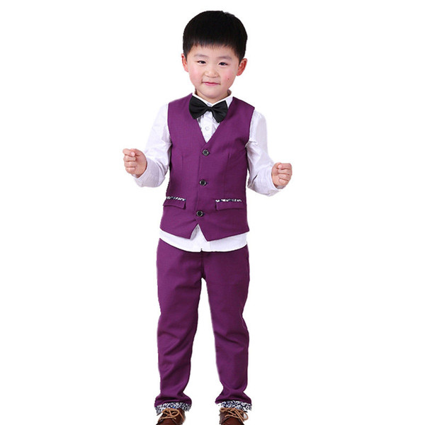 2018 Flower Boys Formal Suits Kids Wedding Vest Pants 2Pcs Suit School Toddler Boys Gentleman Prom Party Costume F87