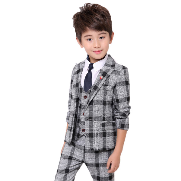 Boys Formal School Suits for Weddings Brand Kids Party Tuxedos Boys Gentlemen Birhtday Dress Blazer Vest Pants 3PCS Costume N63