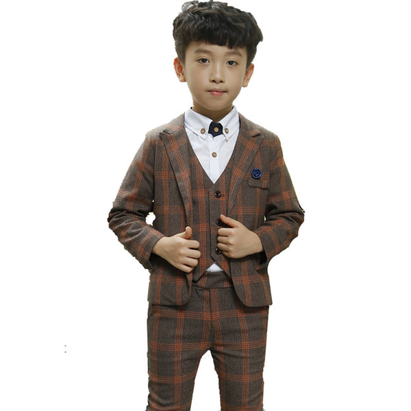 Brand Boys Wedding Suit Kids England Style Gentleman Flower Boys Formal Suit Blazer Vest Pants Tuxedos School Clothing Set N41