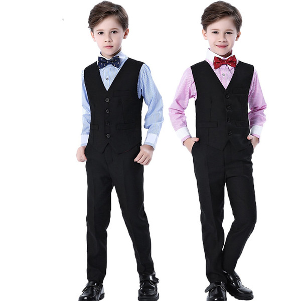 Brand Flower Boys Formal Wedding Suit campus School student Dress Gentleman Kids Vest Shirt Pants Bowtie 4Pcs ceremony Costumes