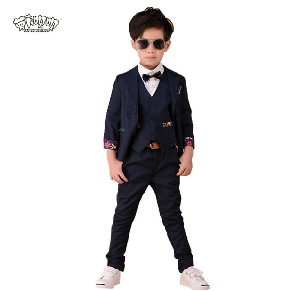 2018 Flower Boys Wedding Suit Brand England Style Gentle Boys Formal Anzug Tuxedos Suit Kids Blazer+Pants+Vest 3Pcs Clothing SetV