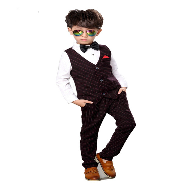 Brand Boys Formal Suits Wedding Birthday Party Vest Pants 2Pcs Gentleman Kids Children Tuxedo Blazer Costumes Clothes N9