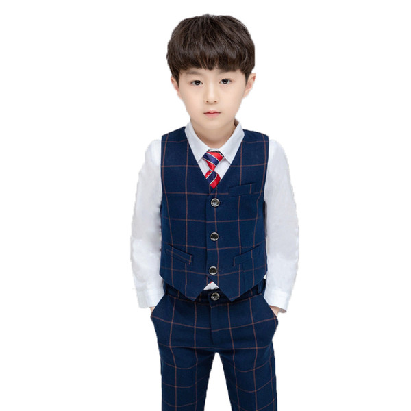 Kids 3PCS Vest+Pants+Tie Boys Formal Suit Gentleman Wedding Dress Party Wear Children Graduation Tuxedo Costume Clothing Set