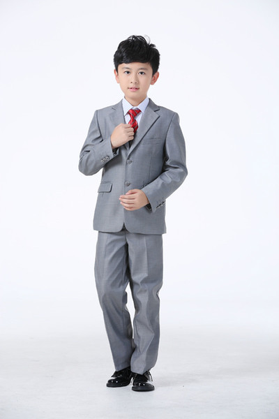 Kids Wedding Suits Blazers Coat+Blouse+Tie+Pants+Vest Children Suits Costume White Black Gray Color Wedding Dress Boy Suits